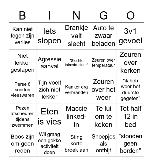 Tijn vakantie bingo Card