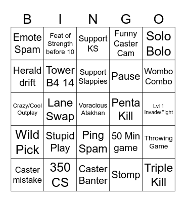 LEC BO3 Fearless Bingo Card