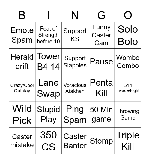LEC BO3 Fearless Bingo Card