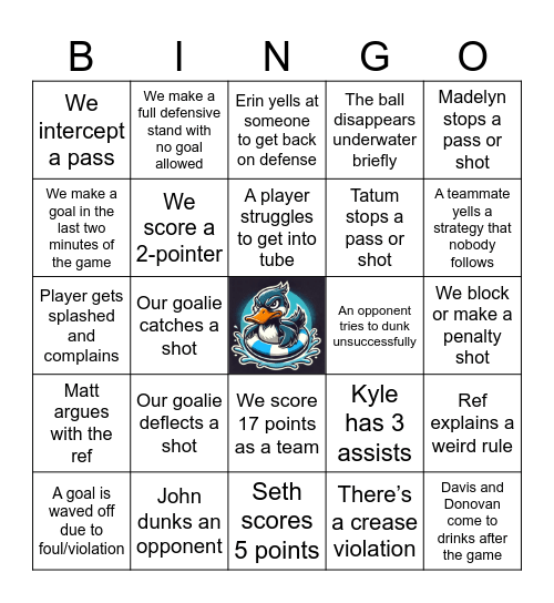 A Bingo earns 1 free (cheap) drink after the game (no transfers). You must yell bingo for it to count. Bingo Card