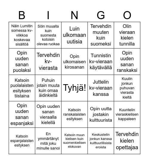Kv-viikko Bingo Card