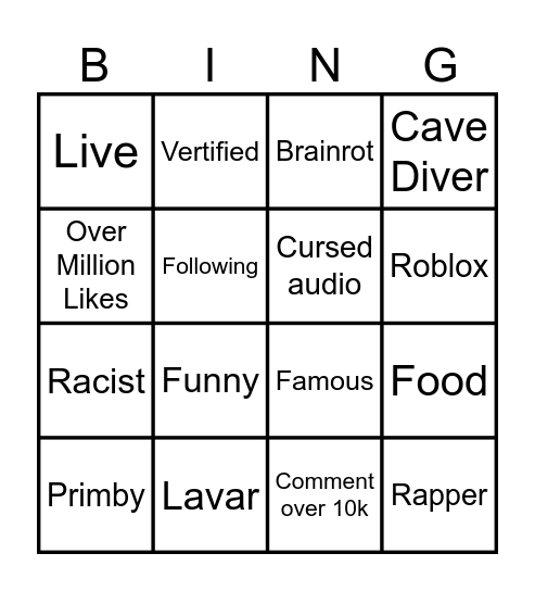 Tiktok Bingo Card