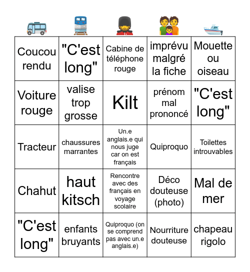 💂 Bingo voyage à Londres 💂 Bingo Card