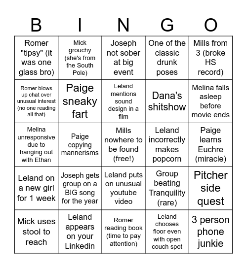 The Girls Bingo Card