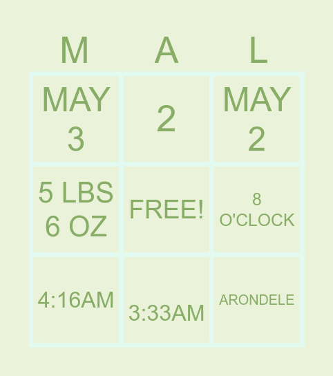 Who Knows Mal Best? Bingo Card