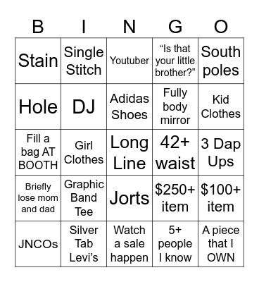 Thriller Bingo Card