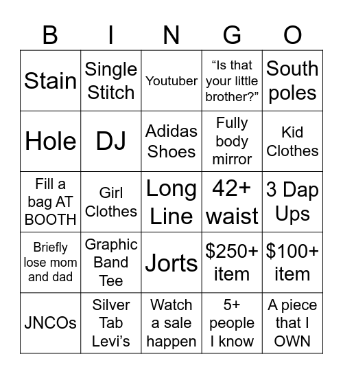Thriller Bingo Card