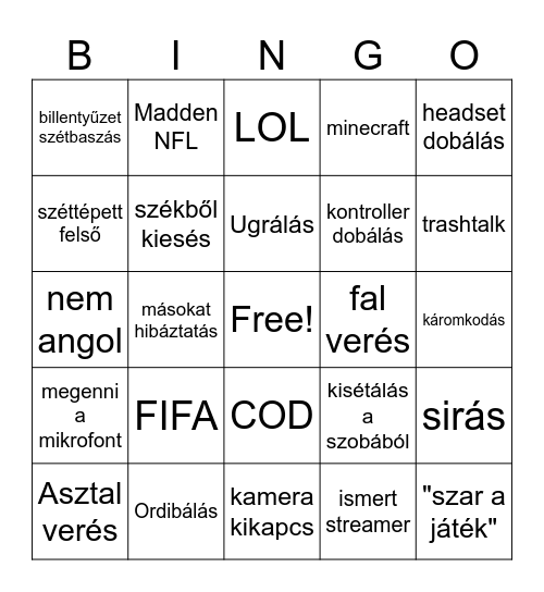 Gamer rage Bingo Card