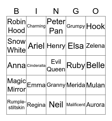 Once Upon A Time Bingo Card
