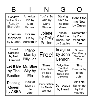 Music Bingo Card