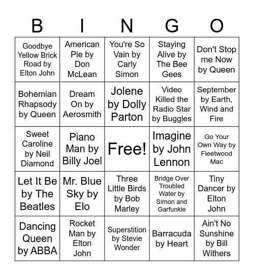 Music Bingo Card
