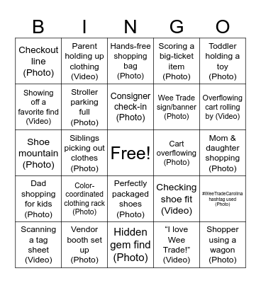Wee Trade Bingo Card