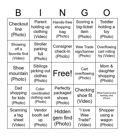Wee Trade Bingo Card