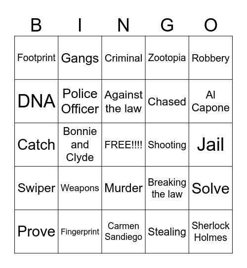 Crime BINGO Card