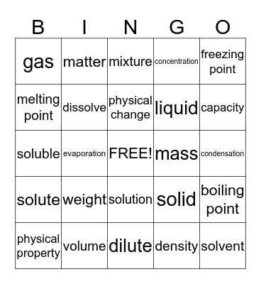 Physical Science 1 Bingo Card