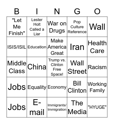 Clinton vs.Trump Bingo Card