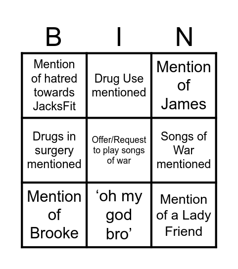 Dan Toms Bingo Card