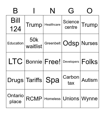 Vote Ford out Bingo Card