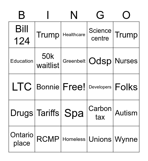 Vote Ford out Bingo Card