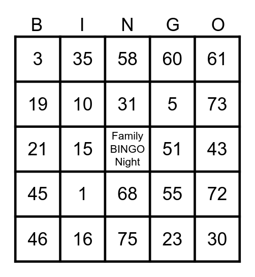 FAMILY NIGHT Bingo Card