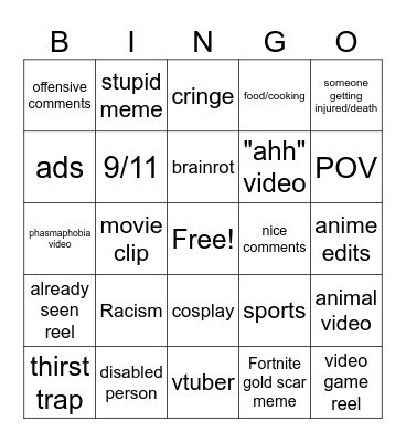 Instagram reel bingo board Bingo Card