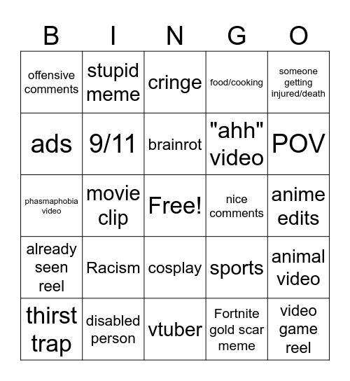Instagram reel bingo board Bingo Card