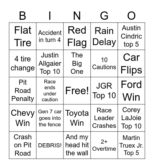 Daytona 500 2025 Bingo Card