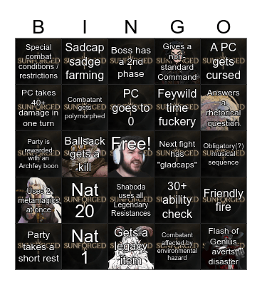 Sunforged Episode 60: All the World's a Stage Bingo Card