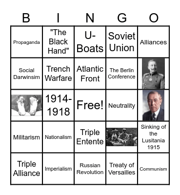World War I Bingo Card