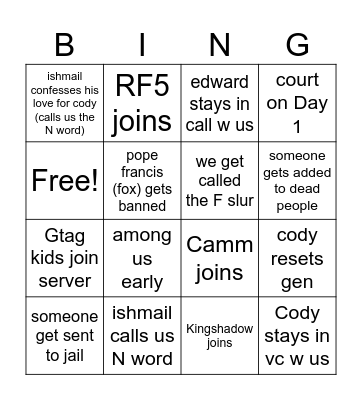 Untitled Bingo Card