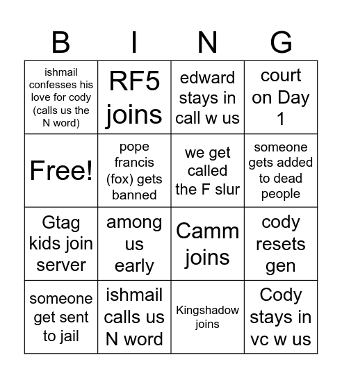 Untitled Bingo Card