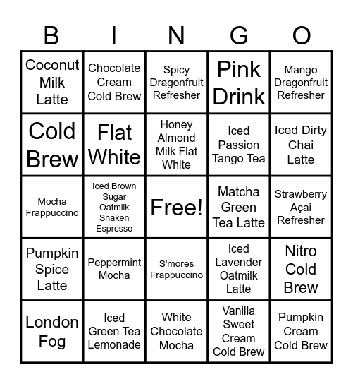 Coffee Bingo Card
