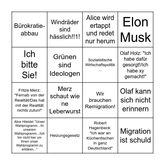 Kanzler Quadrell Bingo Card