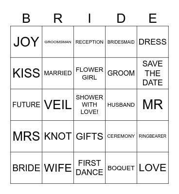 Abbie's Bridal Shower Bingo Card