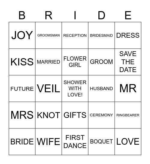 Abbie's Bridal Shower Bingo Card