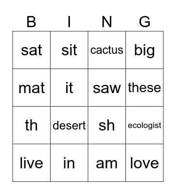 Power Word Bingo Card
