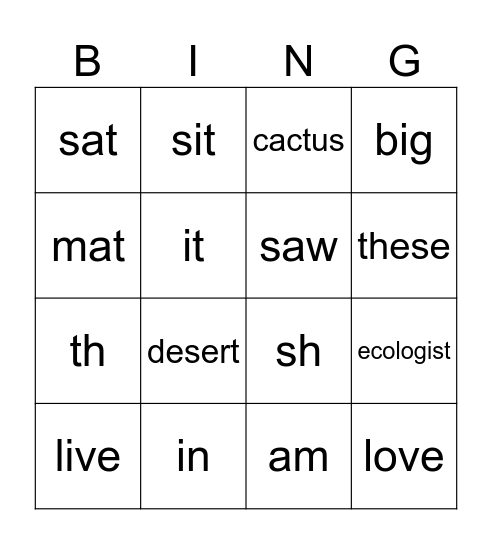 Power Word Bingo Card