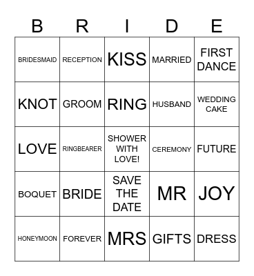 Abbie's Bridal Shower Bingo Card