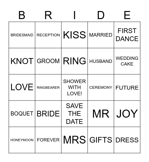 Abbie's Bridal Shower Bingo Card