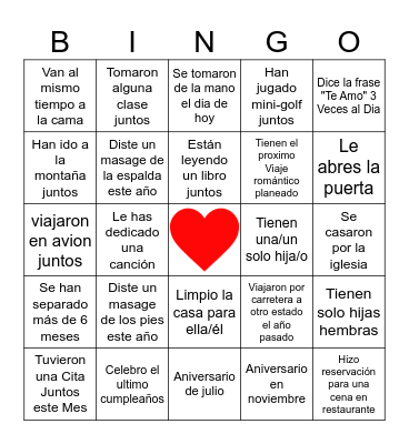 Bingo de Parejas (iglesia) Bingo Card