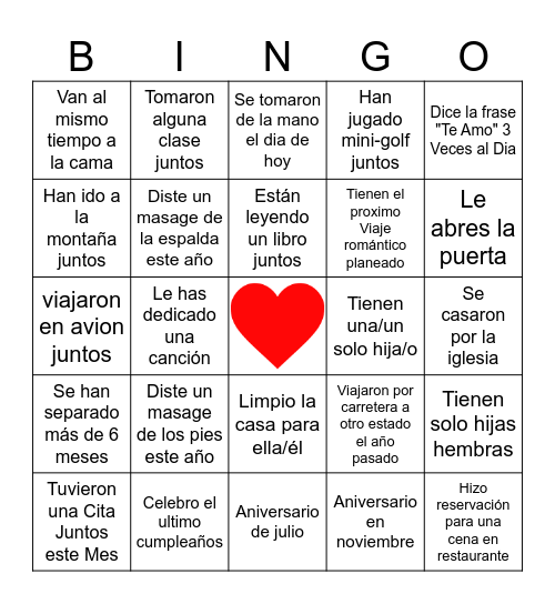 Bingo de Parejas (iglesia) Bingo Card