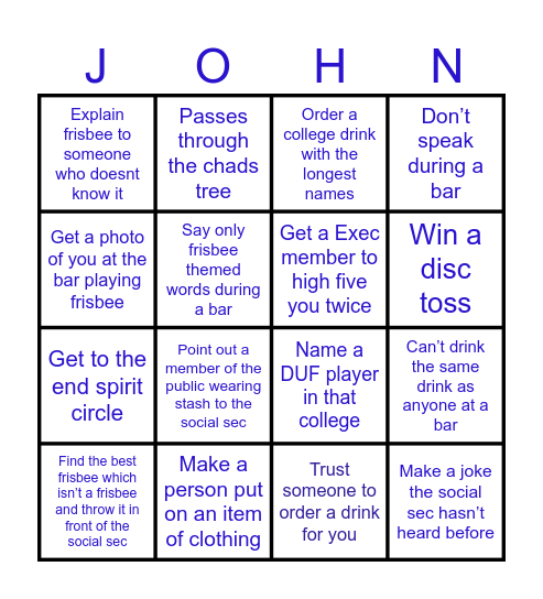 Social Bingo Card