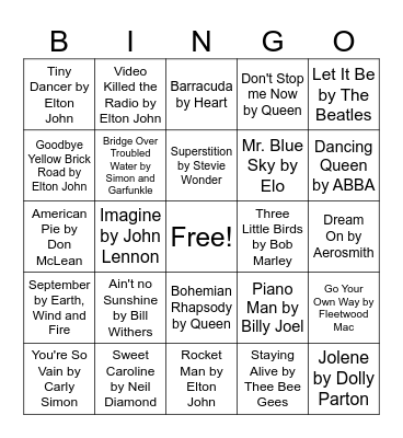 Music Bingo Card