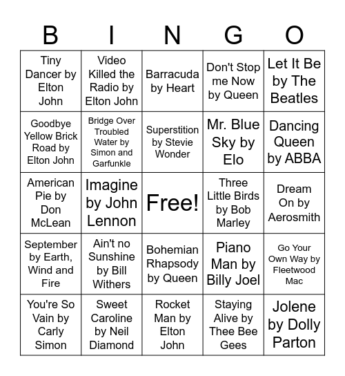 Music Bingo Card