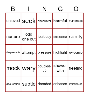 Vocabulary Bingo Card