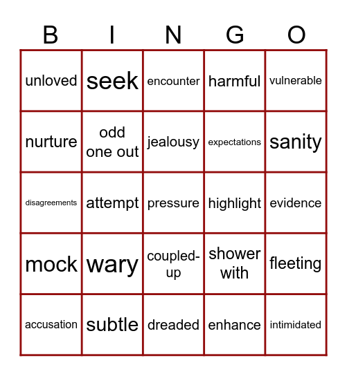 Vocabulary Bingo Card
