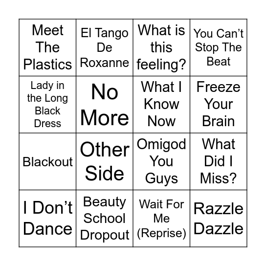 Musical Theatre Round Bingo Card