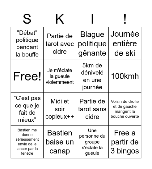 Semaine de ski Bingo Card