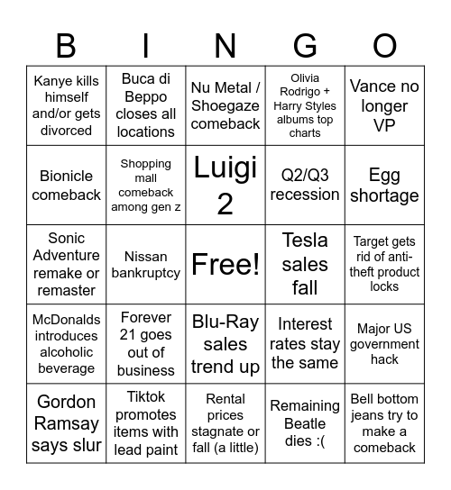 2025 Bingo Card