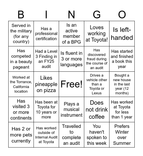 Find someone who... Bingo Card